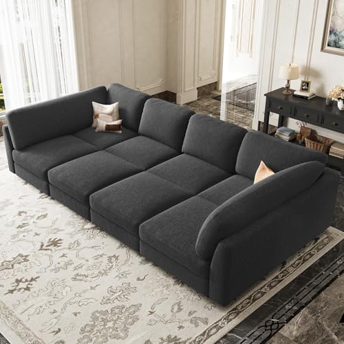 Belffin 111" Cloud Sectional Sleeper Sofa with Deep Seat Modular Sectional Sofa Bed Couches for Living Room. Dark Grey Couch Dark Grey Sleeper 2