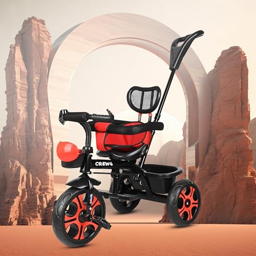 Image of Tricycle 1 Years to 5 Years with Removable Safety Guard and Parental Control Back Side Push Handle with Rubber Tyre for Kid's CR07 (RED 4)