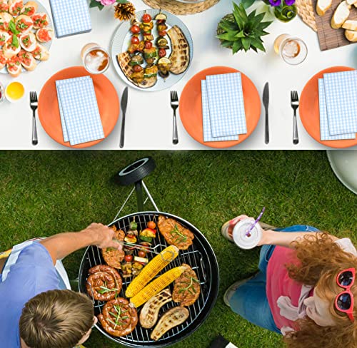 100 Blue Gingham Guest Napkins Disposable Paper Pack Light Blue & White Checkered Plaid Dinner Hand Napkin For Picnic Bbq Grilling Bathroom Wedding Birthday Party Baby & Bridal Shower Decorative Towel #TOP2