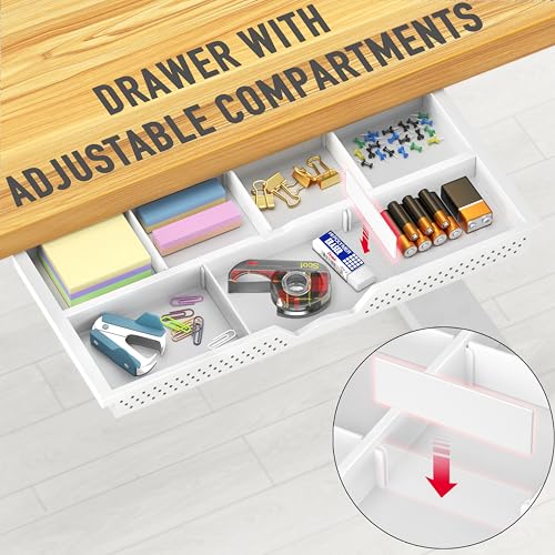 Image of SHW 40-Inch Electric Height Adjustable Standing Desk with Drawer, Memory Preset and Cable Management Tray, Oak