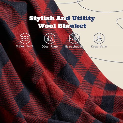 ACUSHLA Merino 58% Wolldecke Decke Kuscheldecke Große Super Soft Sofadecke Wohndecke Tagesdecke Bettüberwurf Warme Gehäkelte Winter Blanket (160x200 cm |Schottisches Karomuster Rot) – Bild 6
