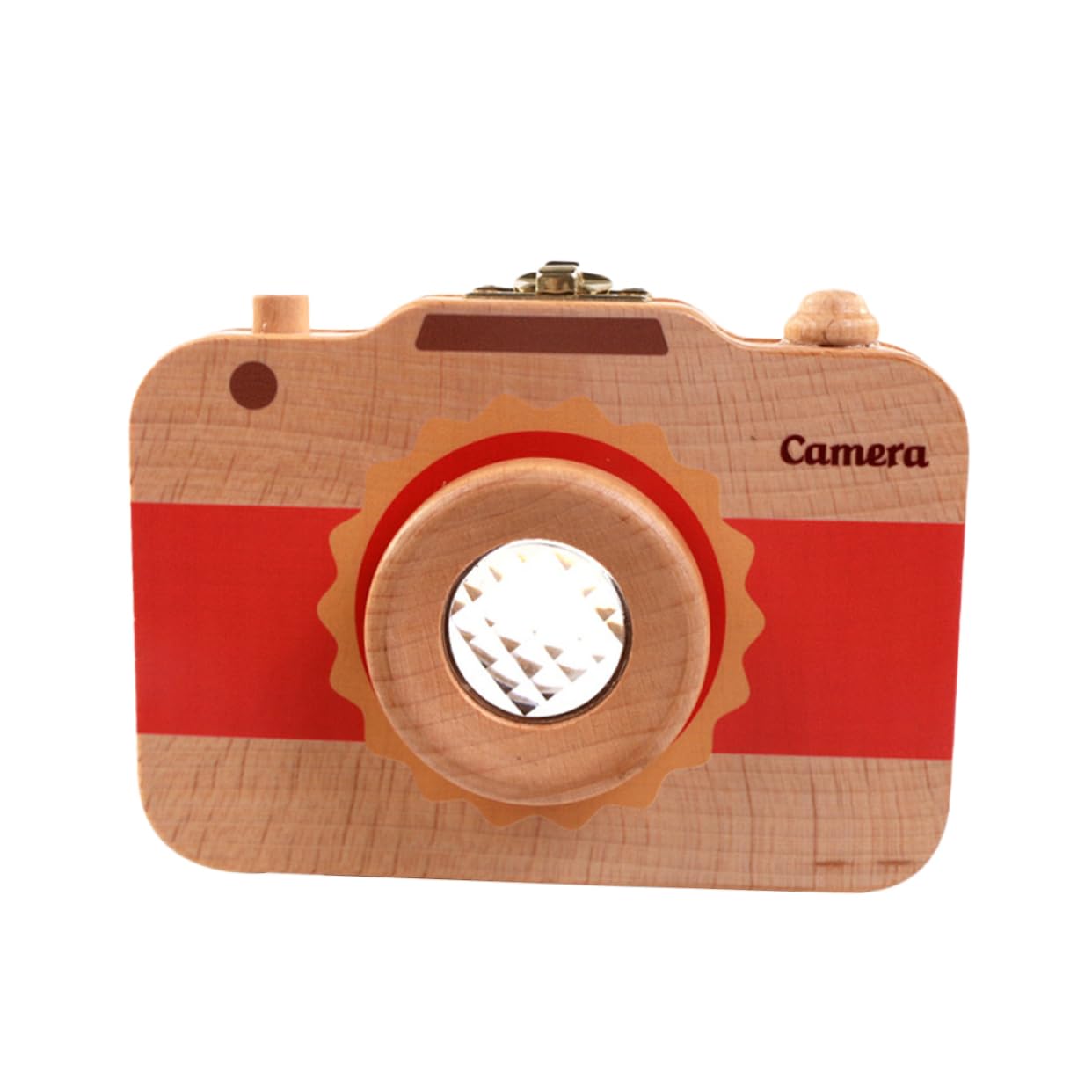 Tooth Keepsake Box Wooden Camera Shape Tooth Storage Case Boys and Girls Lanugo Slot and Info Label