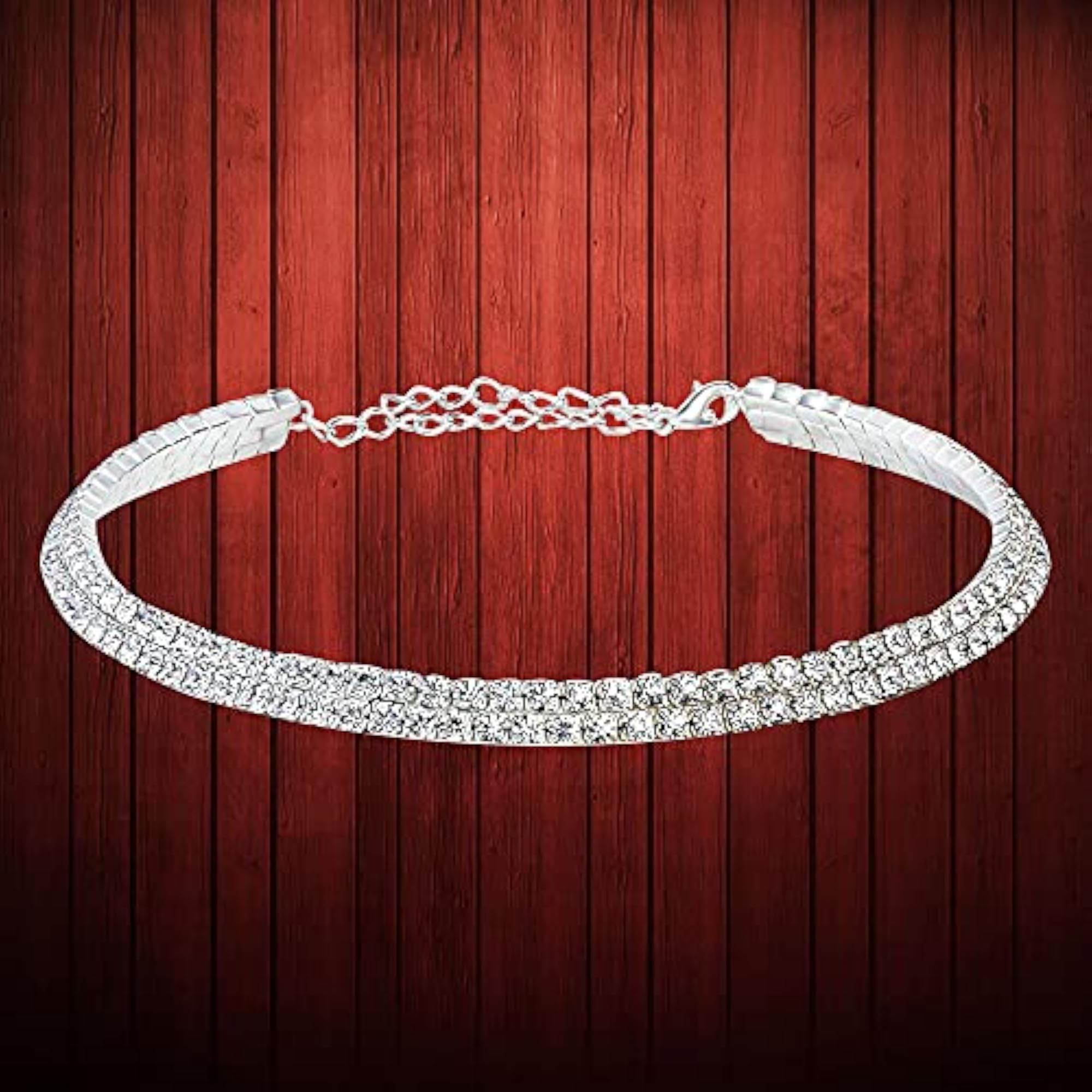 Silver Crystal Rhinestone Choker Necklace for Women