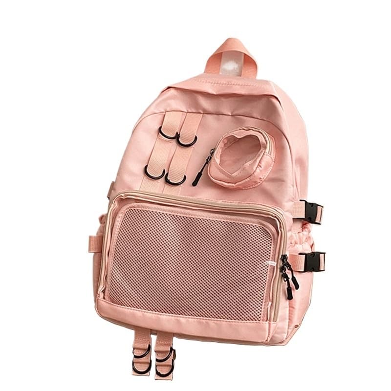 Large Capacity Nylon Backpack for Women Waterproof Lightweight Breathable Casual Bag with Curved Shoulder Straps(Pink)