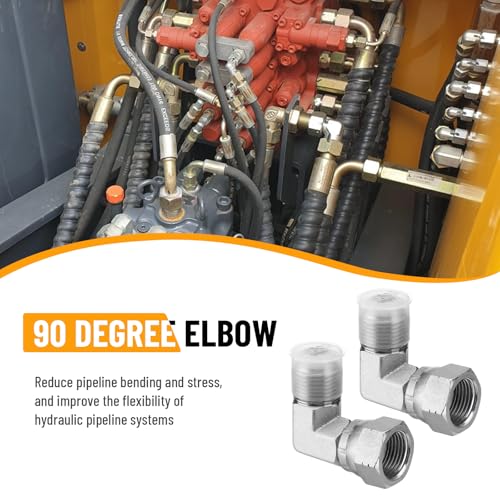 Image of 5 Pack 90 Degree Elbow JIC 37 Hydraulic Fittings: 1 /2 inch JIC Male x 1 /2 inch JIC Female, with Protection Cover Hydraulic Hose Swivel Crimp Fittings | 5 Pack Carbon Steel Hydraulic Hose Swivel Crimp Adapters with Protective Cover for Hydraulic Assembly System - 6500-08-08