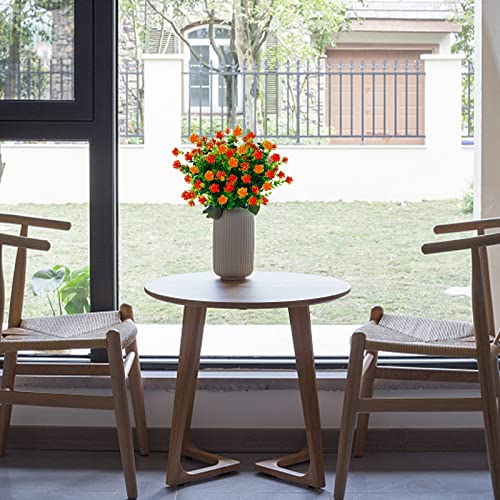 Turnmeon 8Pcs Boxwood Artificial Fall Flowers Outdoor Uv Resistant Fake Flowers,Faux Plastic Flower Greenery Shrubs Fall Plants For Indoor Outside Planter Home Garden Porch Fall Decor(Dark Orange) #TOP6
