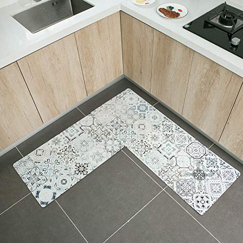 Kitchen Mat Set, 2 Pieces Floor mats Non-Slip Rubber Back Waterproof Kitchen Rugs Indoor Outdoor Doormats Bathroom Runner(18