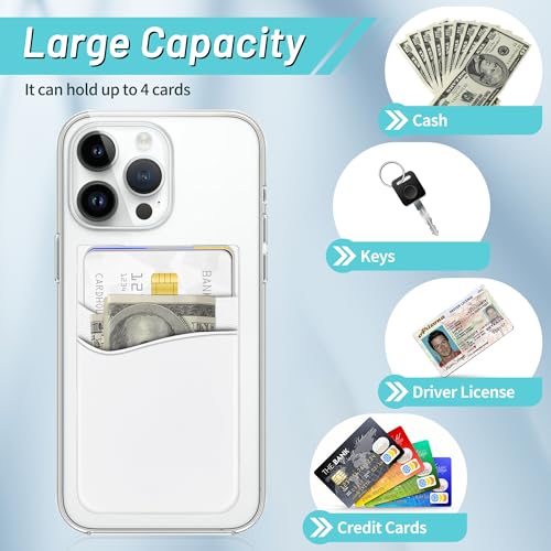 Image of SHANSHUI Phone Wallet, Strong Adhesive Silicone Wallet Sleeve Pocket ID Credit Card Holder Stick on Fit for iPhone & All Smartphones White