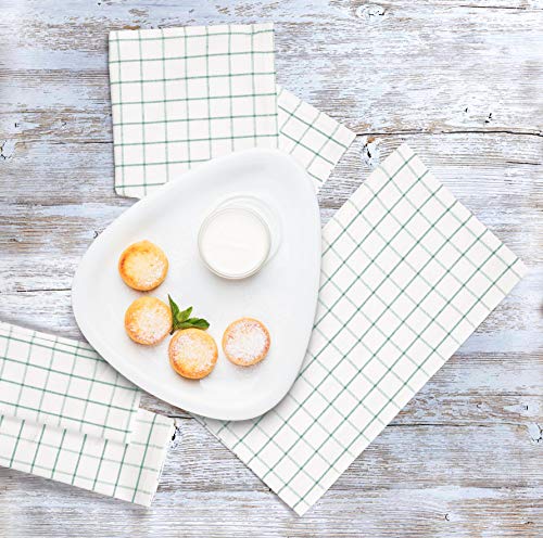 Linen Hub Set Of 12 Farmhouse Check Plaid Cloth Dinner Napkins Cotton 16X16 Soft Absorbent Restaurant Hotel Quality, Cocktail Napkins, Easy Care Washable Wedding Dinner Napkins Green White #TOP3