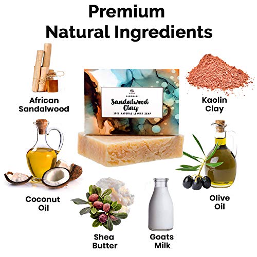 Suona Sandalwood Goats Milk Soap Bar - Gentle Exfoliating Soap Bar | Sandalwood, Shea Butter, Kaolin Clay With Earthy Patchouli Scent | Natural Simple Soap Bar | Face, Body & Shaving Soap #TOP1