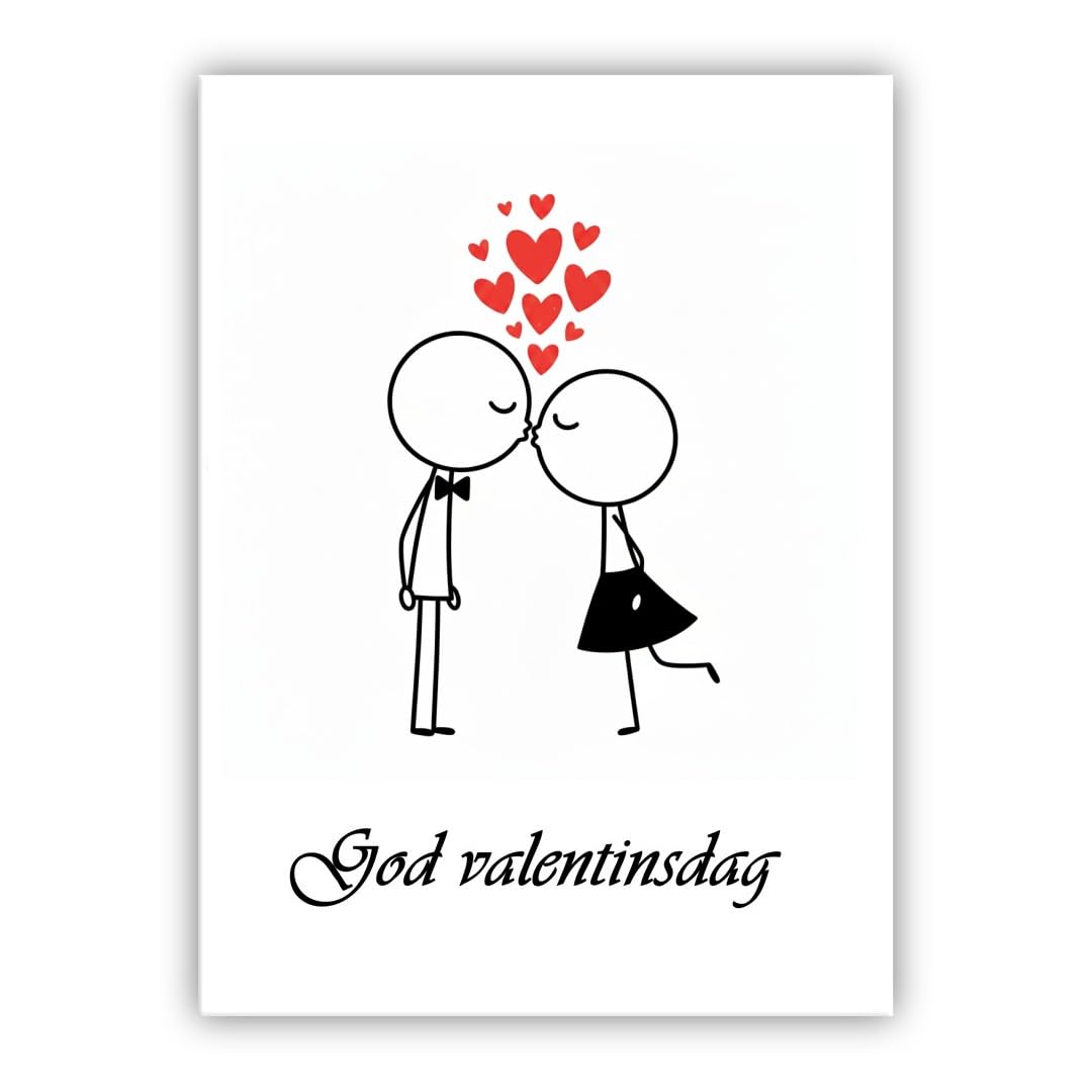Multilingual Valentine’s Day Card – Cute Couple – Romantic Valentines Greeting Card for Husband, Wife, Boyfriend, Girlfriend (• Norwegian God valentinsdag) — image 1