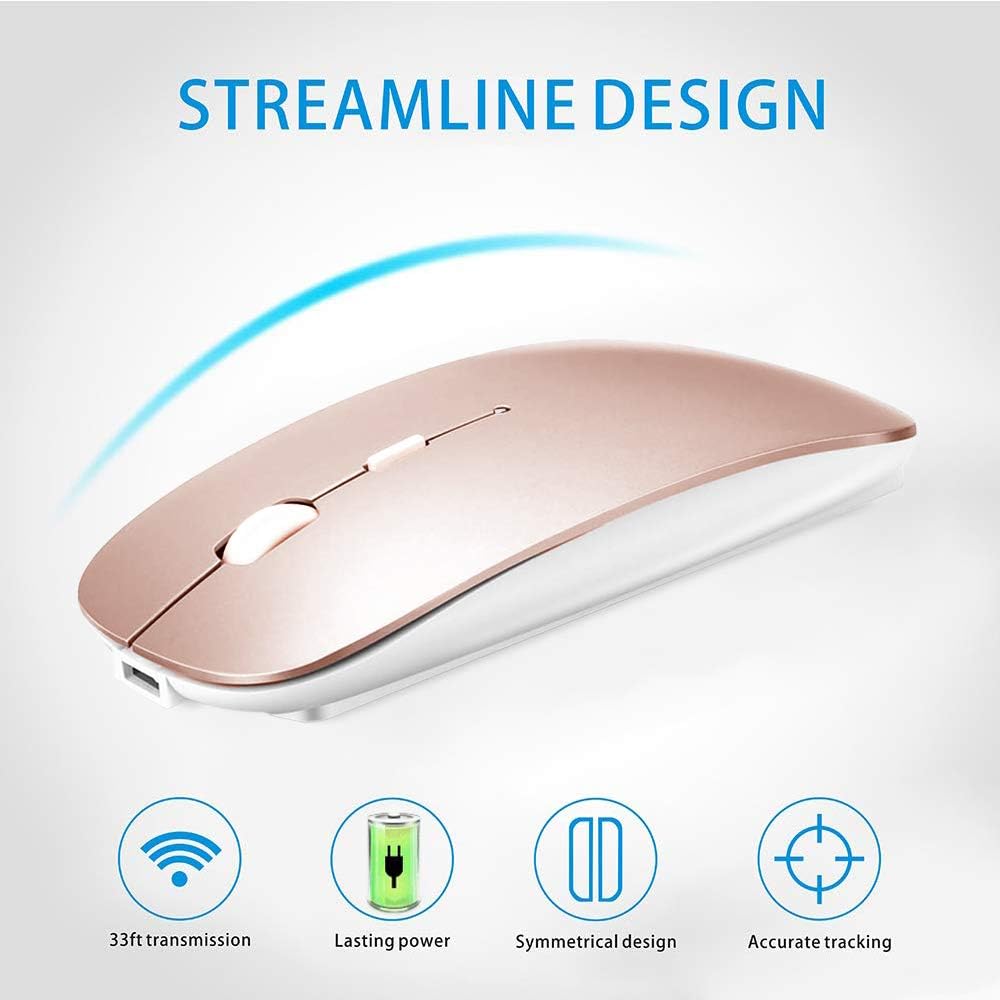 KLO Rechargeable Bluetooth Mouse for MacBook pro/MacBook air/iPad, Wireless Mouse for Laptop/Notebook/pc/iPad/Chromebook (BT/Rose Gold) : Electronics