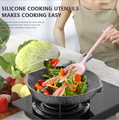 Silicone Cooking Utensils Set - 446°F Heat Resistant Kitchen Utensils,Turner Tongs,Spatula,Spoon,Brush,Whisk,Kitchen Utensil Gadgets Tools Set for Nonstick Cookware,Dishwasher Safe BPA Free(Pink) by AOTHOD - Image 7