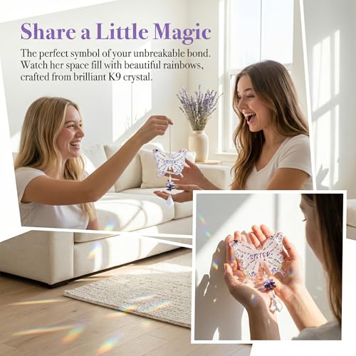 Image of Sisters Gifts from Sister, Sister Birthday Gifts - Crystal Suncatcher with Rainbow Prisms, Handmade Window Hanging for Home Decor, Unique Birthday Gift for Sister Who Has Everything