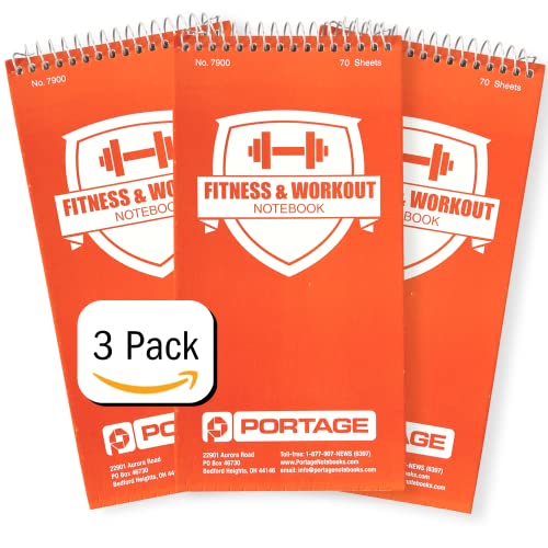 Portage Fitness and Workout Notebook – 4” x 8” Sturdy Exercise Journal for Planning and Tracking Workouts to Achieve Your Fitness Goals – 140 Pages (3 Pack)