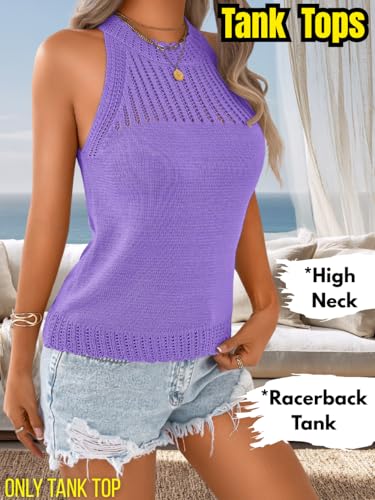 Image of ChiaoLezhee Women's Summer Knit Tank Tops, Racerback High Neck Lightweight Sweater Vest, Dressy Casual Outfits