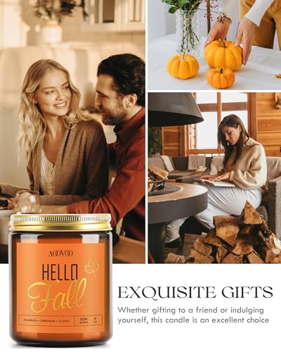 Image of AOOVOO Hello Fall Candles - 9 oz Scented Candles, Aromatherapy Candle, Soy Candle for Home Scented