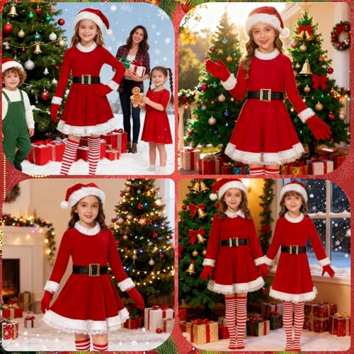 Disfraz Infantil de Niña Mrs Claus con Cinturón, Calcetas, Sombrero y Guantes miniatura 5