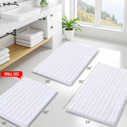 Image of Smiry Bathroom Rugs Mat 30x20, Extra Soft Absorbent Chenille Bath Rugs, Non Slip Rubber Backing Machine Washable Quick Dry Bath Mats for Bathroom Floor, Tub, Shower, Home Decor Accessories, White