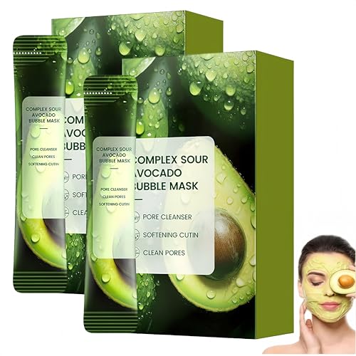 Maschera viso all'avocado, maschera di fango detergente profondo, avocado, idratazione nutriente, riduce i pori, maschera detergente in schiuma per tutti i tipi di pelle, 5 g * 12 bustine (2Pezzo)