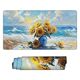 Alfombrilla Ratón Jarrón de Girasol Grande Gaming Mousepad XXL 1000 x 500 mm, Lavable, Alfombrilla Ratón de Neopreno - con Bordes Cosidos, Base de Goma Antideslizante, Oficina Accesorios q-1008