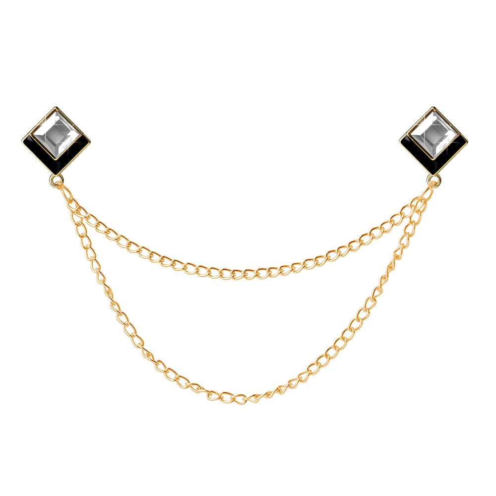 Gem Brooch Pins Hanging Chain Lapel Pin for Men Suits Shirt Collar Brooch Square Crystal Brooch Pin Rhinestone Lapel Pins for Men Tassel Chain Brooch Collar Pins Business Suit Shirt Accessories