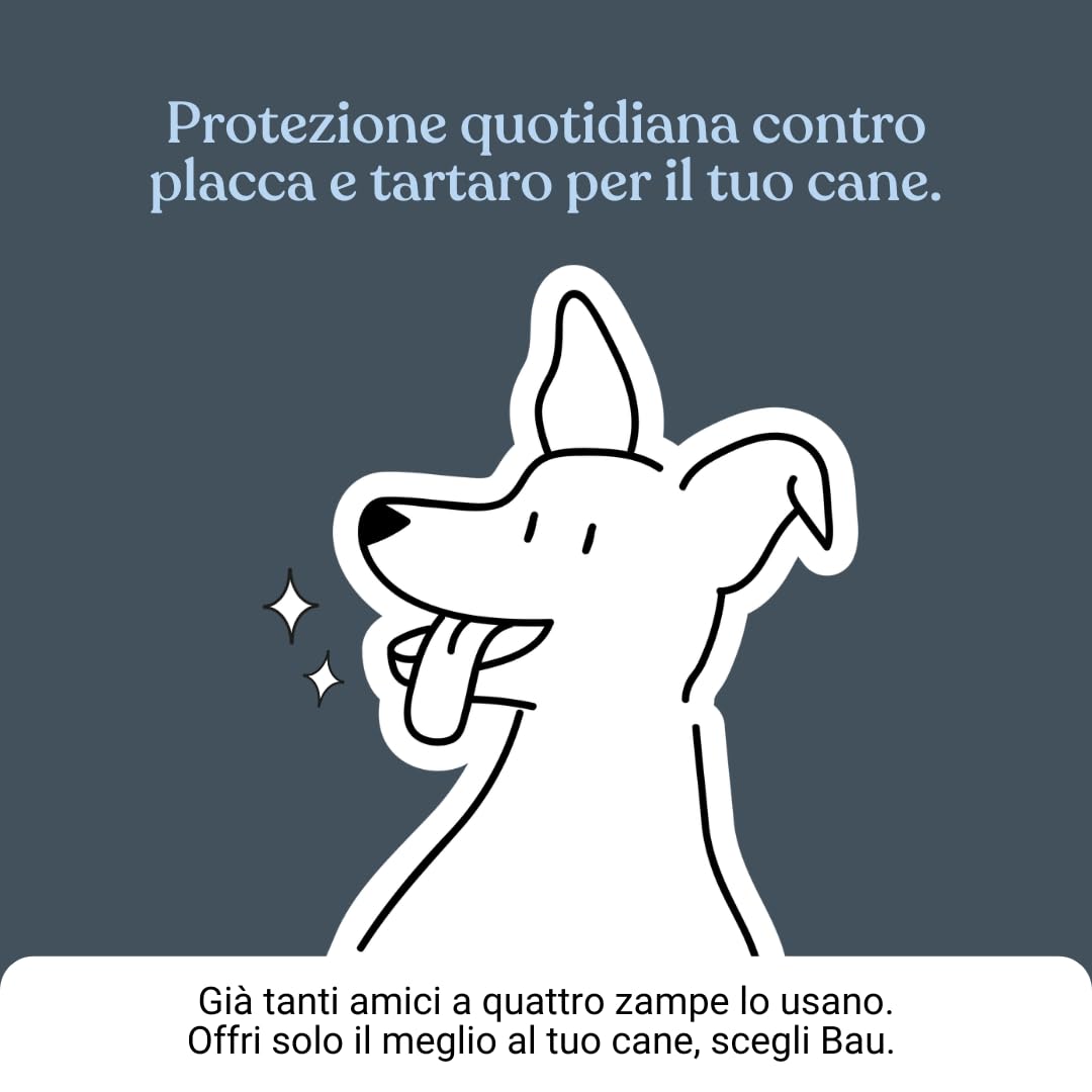 Bau Controllo Placca e Tartaro Cane in Polvere con Alga Ascophyllum Nodosum, Propoli e Menta, Mangime Complementare per Igiene Orale Senza Spazzolino, Alito Fresco e Gengive Sane del Cane