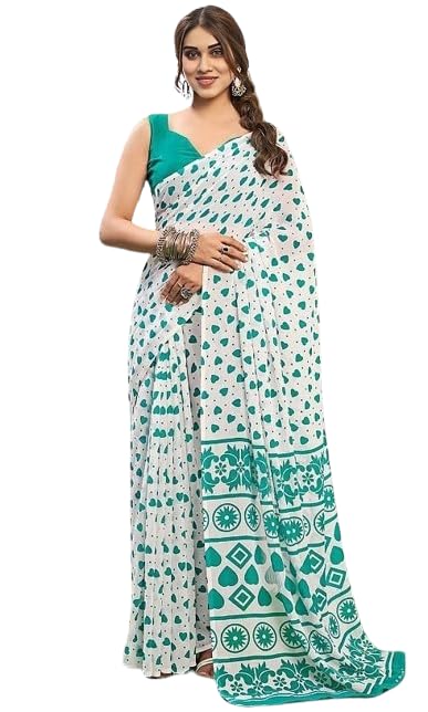 saretra mall SAREEZAA Women's Chiffon Printed Saree with Unstitched Blouse Piece-picture-54