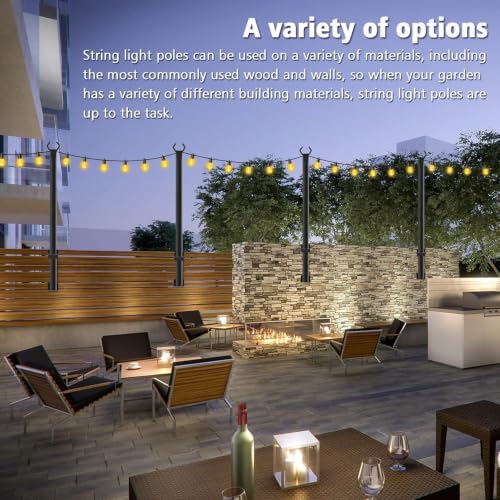 Image of Beizelte 8 Pack 5Ft String Light Poles,Outside String Lights,Outdoor Light Poles,Metal Poles Stand for Patio,Backyard,Deck