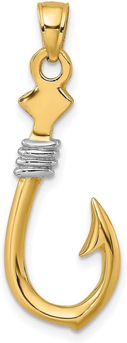 JewelryWeb 12.5mm 10k With Rhodium 3-d Animal Sealife Fish Hook With Rope Charm Pendant Necklace for Women - Image 4