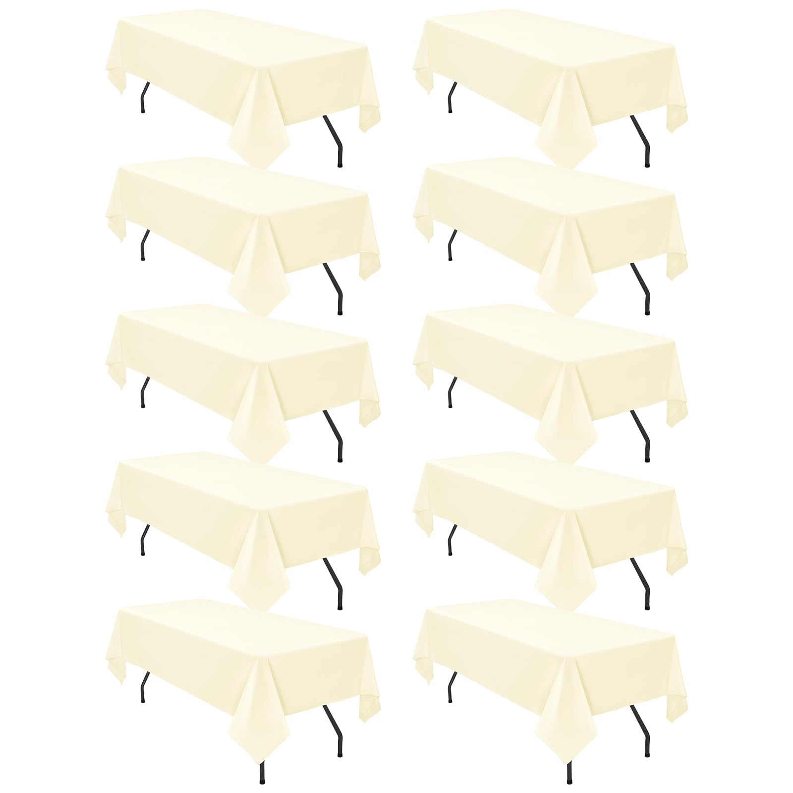 Pesonlook Paquete de 10 manteles de poliéster beige de 60 x 102 pulgadas para mesas rectangulares de 6 pies, mantel lavable para bodas, recepciones, banquetes, fiestas