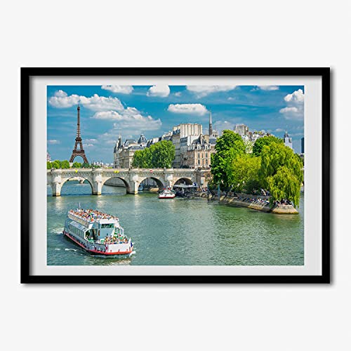 Tableau moderne Seine Paris dans un grand cadre en bois Tulup