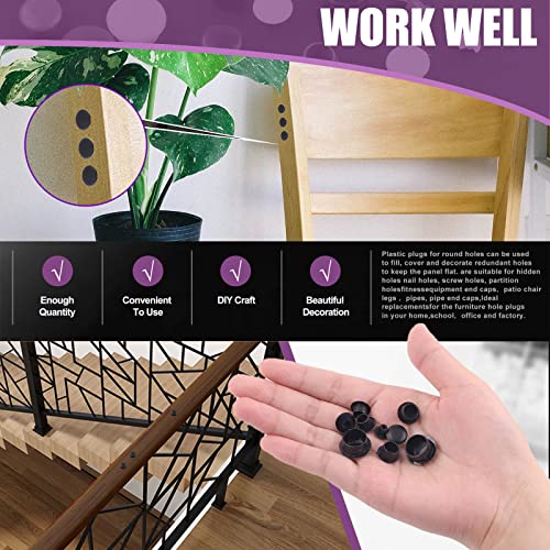 Image of Swpeet 300Pcs 1 /2 inch - 14mm Black Plastic Hole Plugs Assortment Kit, Flush Type Snap-in Locking Hole Tube Panel Plugs