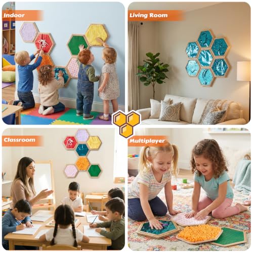 Image of 24-Piece Wooden Sensory Wall Panels for Kids with Replaceable Texture Pads | Modular Tactile Activity Boards with Texture Pads,Wall Toys for Fine Motor Skills & Sensory Exploration,for Daycare & Home