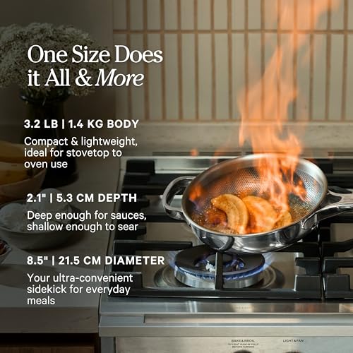 Image of Our Place Mini Titanium Always Pan Pro | 8.5 inch PFAS-Free Nonstick Frying Pan with Spatula | Chef-Grade Tri-Ply Stainless Steel & Aluminum Build | Induction & Oven-Safe up to 1000F | Chrome