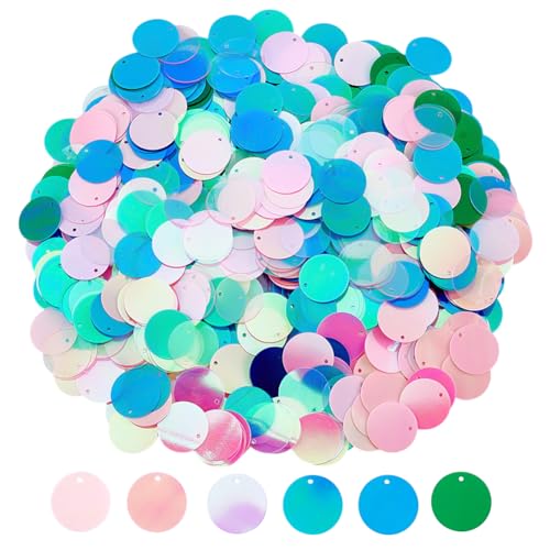 OLYCRAFT Lot de 1100 grandes paillettes rondes en PVC de 6 couleurs avec trou pour la fabrication...