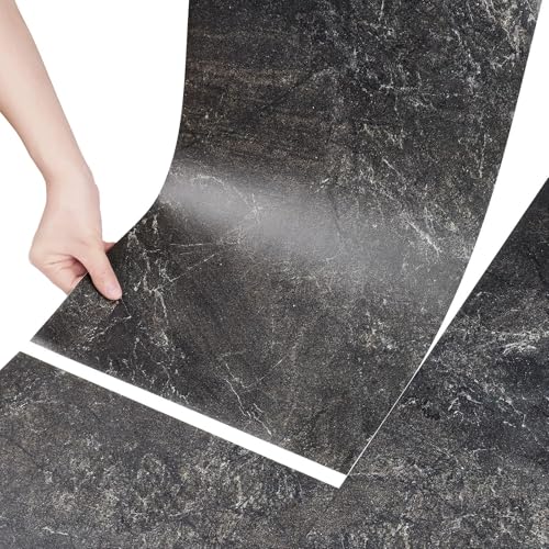 Stickyart Pavimento PVC Adesivo Effetto Marmo Nero 60cm X 30cm 15 Pezzi Pavimenti PVC Adesivi in Rotoli Pavimento Adesivo Soggiorno Bagno Cucina per Camera Matrimoniale Armadio e Specchi Impermeabile