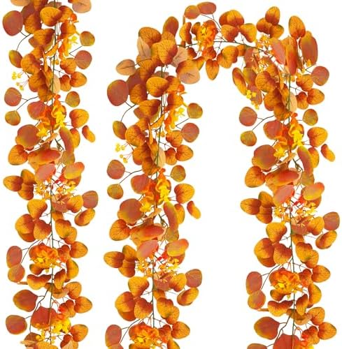TINA Herbst Girlande Herbstblätter, 2 Stück Künstliche Eukalyptus Girlande 180cm, Herbst Deko Kunstpflanze Eukalyptus Pflanze Künstliche für Innen Draußen Hochzeit Party