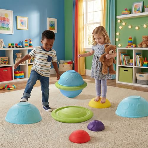 Image of LoomLark Balance Stepping Stones for Kids 6PCS EPP River Stones with 3 Mini Planet Ball Indoor and Outdoor Coordination Game Sensory Toys Toddler Ages 3 4 5 6 7 8+
