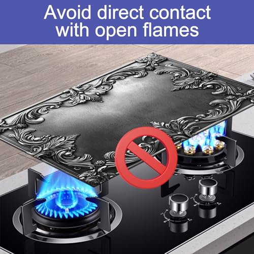 Image of HOMETITUTE Silver Baroque Stove Covers 28x20 Diatomite Heat Resistant Mat