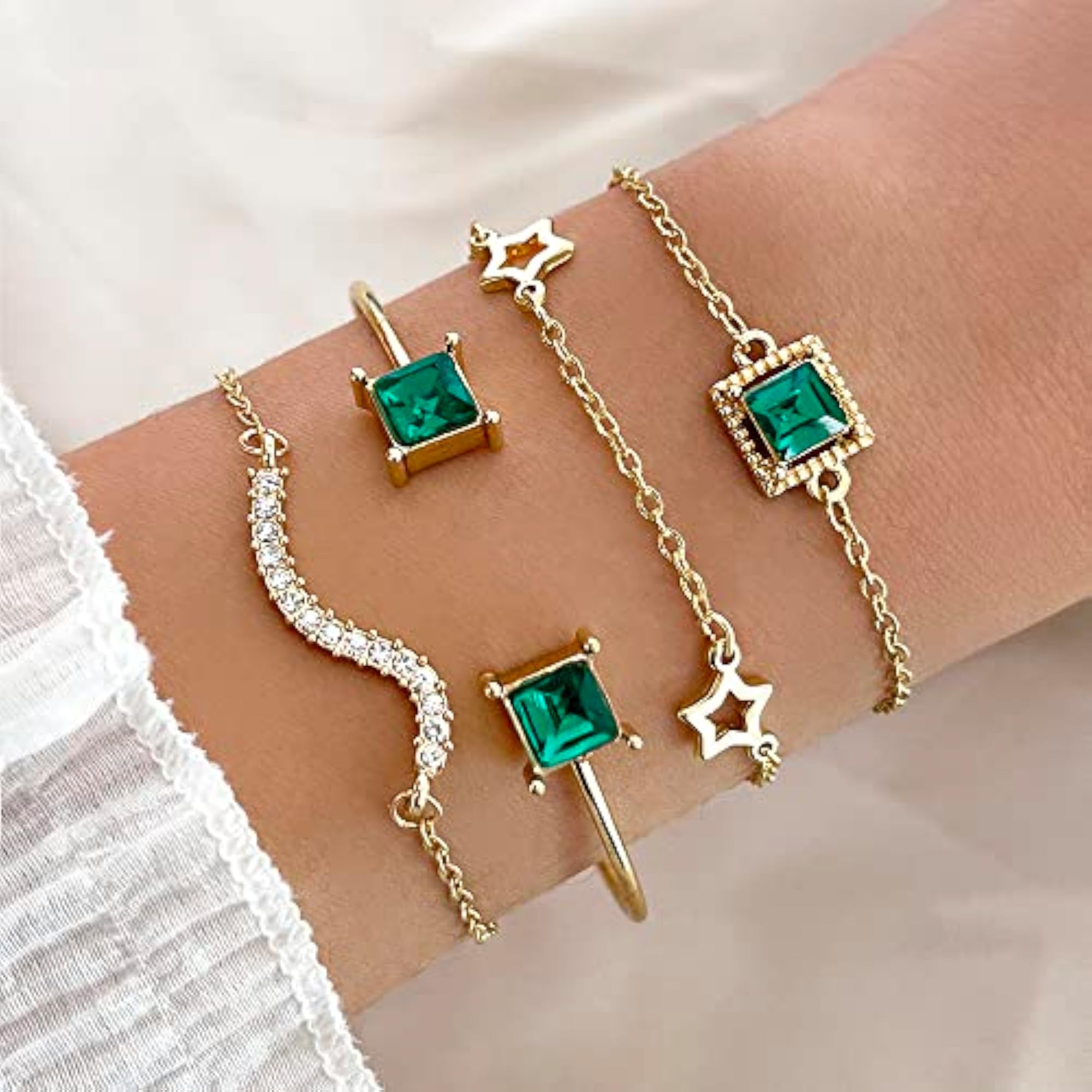 Green Crystal Bangle Bracelet Set