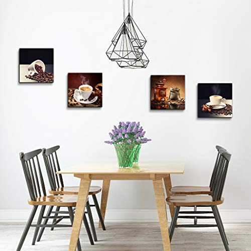 Wall Art For Kitchen Coffee Bean Coffee Cup Canvas Prints Wall Art Decor Framed Ready To Hang - 4 Panels Modern Artwork Painting Contemporary Pictures For Dining Home Decoration #TOP5