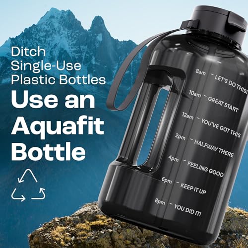 AQUAFIT 128 oz Water Bottle with Time Marker - Straw & Chug Lid - BPA Free 1 Gallon Gym Water Bottle with Handle - Big Gallon Jug (Midnight Gray, 128 Ounces) — view 6