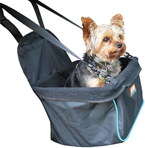 Animal Planet Puppy Booster Car Seat Cover for Small Dogs - Portable, Foldable, Collapsable Pet Car Carrier with Safety Leash - 12lbs and Under - Black W. Blue Trim