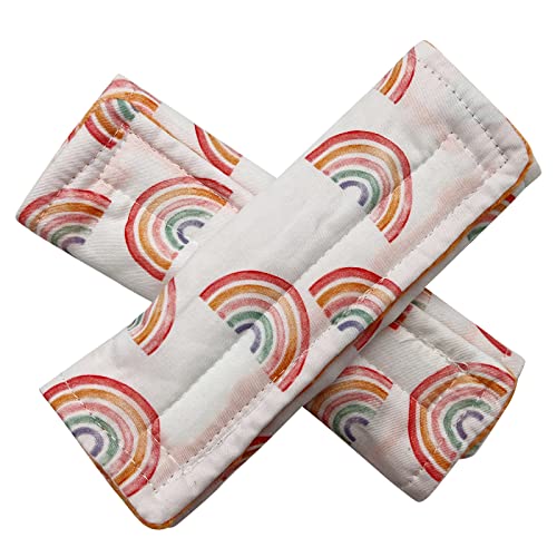 Image of Baby Car Seat Neck Cover, Car Seat Strap Cover, Seat Belt Cushions Pads, Shoulder Strap Protectors, Reversible Pram Harness Covers in Minky Floral, Baby Neck Pad Protector, Rainbow