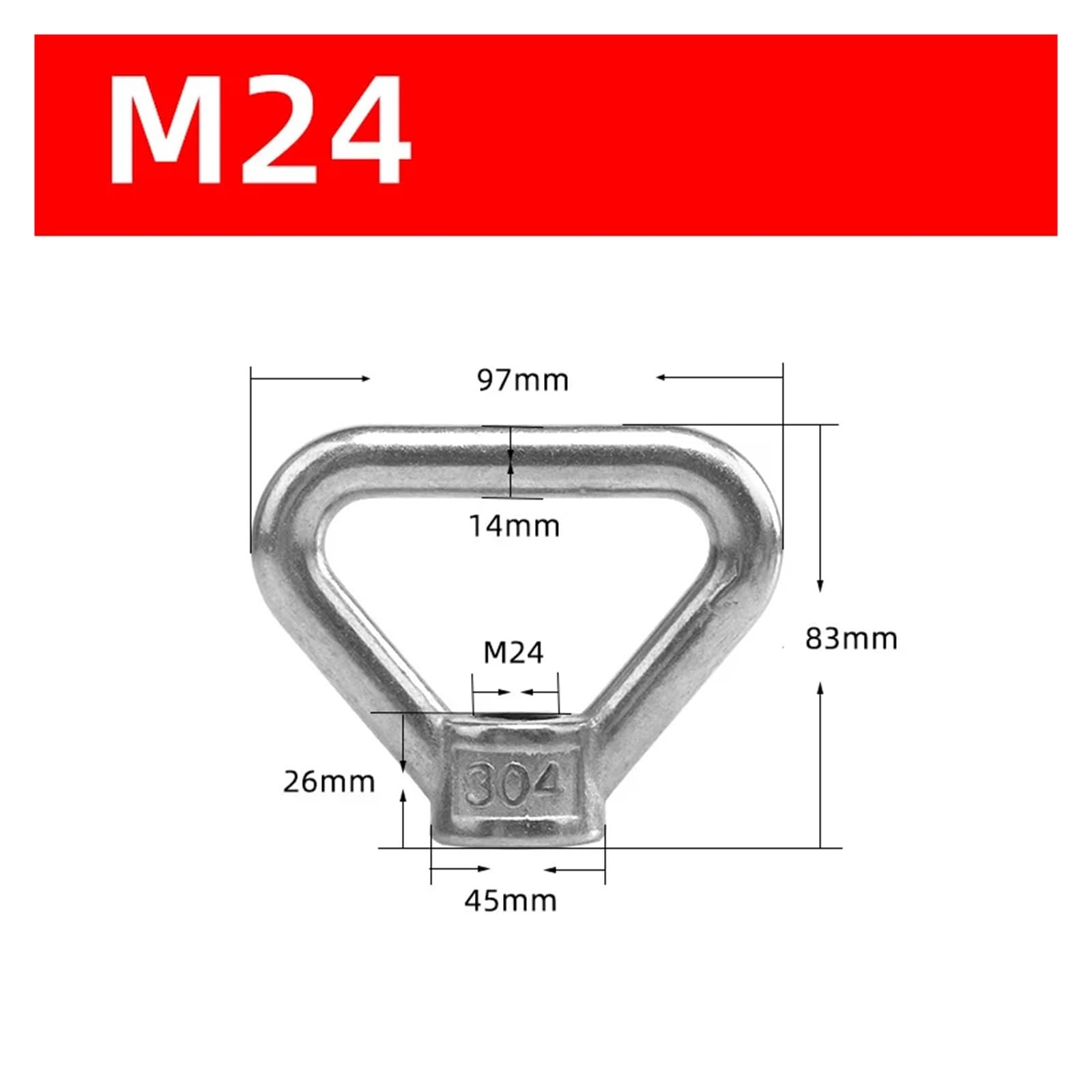 Occhielli triangolari per Dadi 1 pz M8 M10 M12 M14 M16 M20 M24 304 Triangolo in Acciaio Inox Occhiello di Sollevamento Dado Trapezio Filo Anelli Misura for Maniglia bulloni (Color : M24)