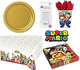 platos mario bros  uni que Set de Cumpleaños Completa Super Mario 16 niños (16 Platos,16 Tazas, 20 servilletas,1 Mantel + 10 Velas mágicas ofrecidas) Fiesta Mesa de decoración