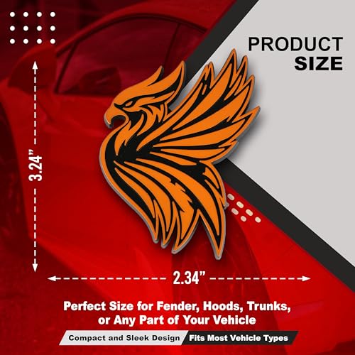 Image of Phoenix Emblem 3D Bird Badge, Custom Car Decal Sticker - Durable Exterior Trunk, Hood, Fender for Car, Truck, SUV (Set of 2) (Orange)