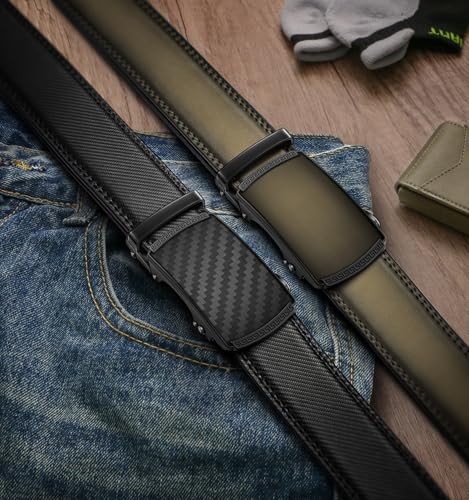 Image of BULLIANT Men's 2-Pack Ratchet Leather Belt Trimmable 1 3 /8 inch-Gift Boxed
