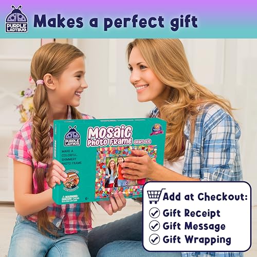 PURPLE LADYBUG DIY Mosaic Photo Frame Craft Kit - Summer Activities for Kids & Teens, Arts & Crafts for Girls 8-12, Birthday Gift for Girls, Fun Craft for Kids Ages 6-12